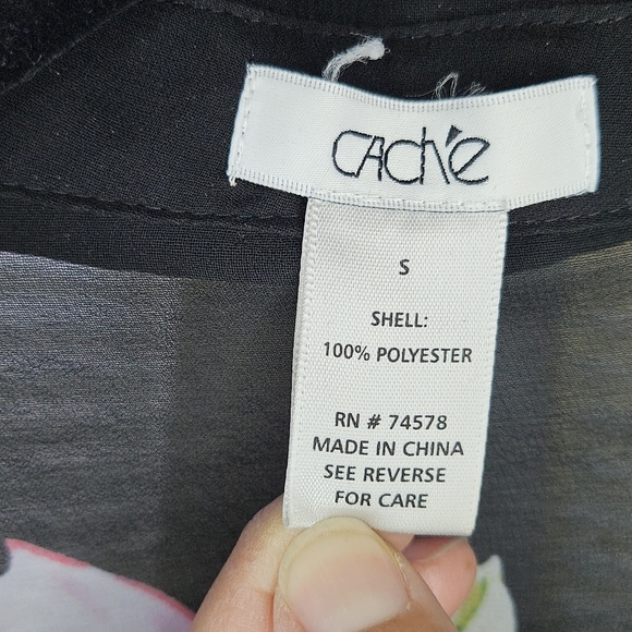 Cache Vintage Black Sheer Blouse with Pink Floral Design - Picture 4 of 5